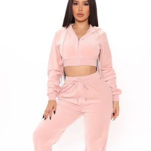 Velour crop jacket and jogger set